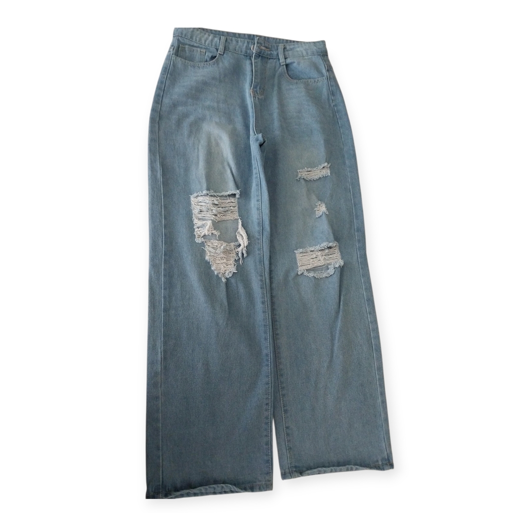 Jessica Wide Leg Distressed Jeans High Waist No Stretch Size L